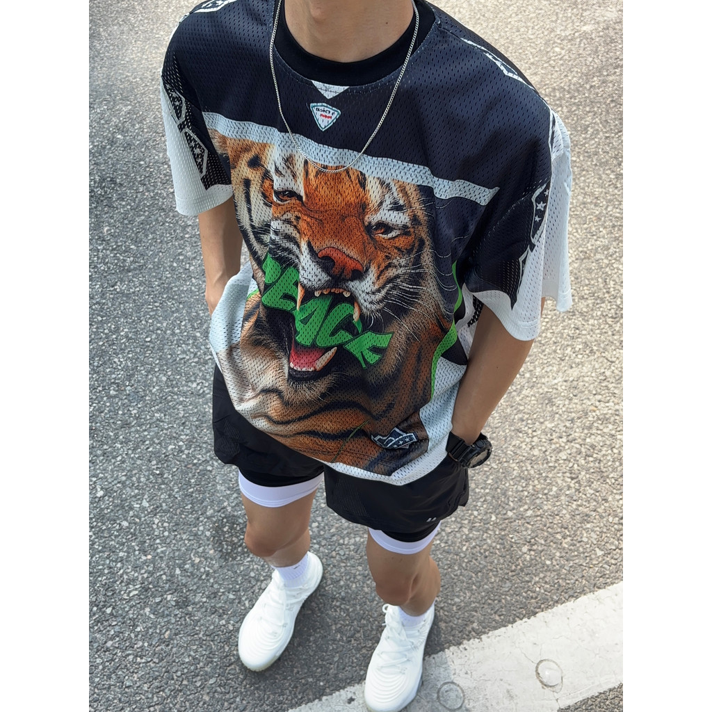 UBCG26 Verão Novo Produto PEACE Tiger Street Jersey Europeu Americano Impressão Digital Respirável Camiseta de Manga Cur