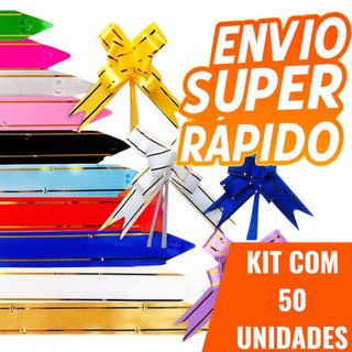 Kit 50 Laços Mágicos Fácil Para Presente Com Filete Dourado P/M/G Com Cores Sortidas