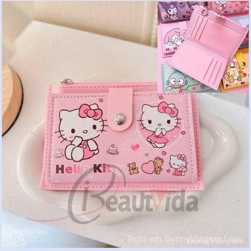 Carteira Infantil Fofa HelloKitty Sanrio Porta Cartões Grande Capacidade Porta Moedas Anime