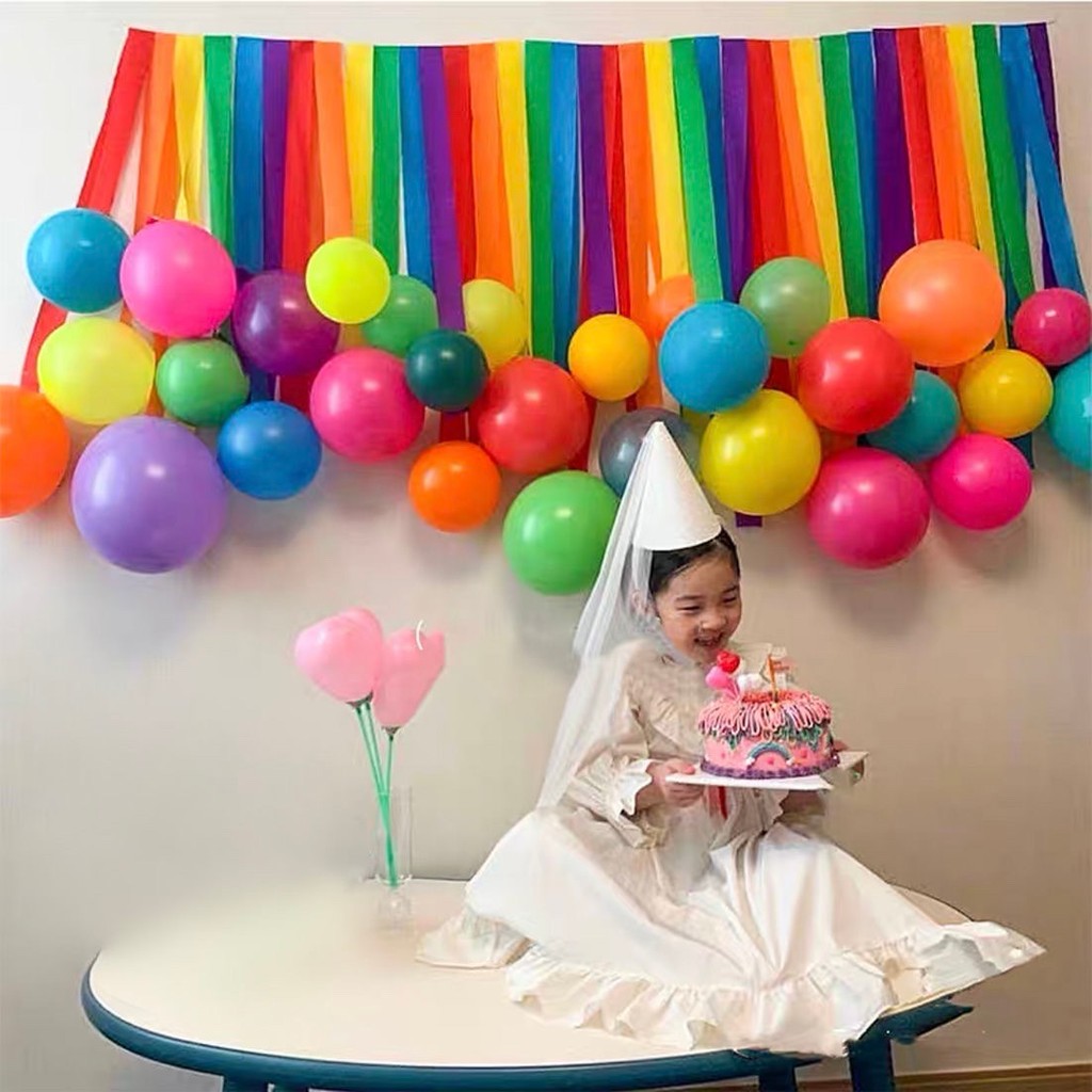 Arco-íris cor borla guirlanda balão parede das crianças primeiro aniversário festa decoração foto fundo parede