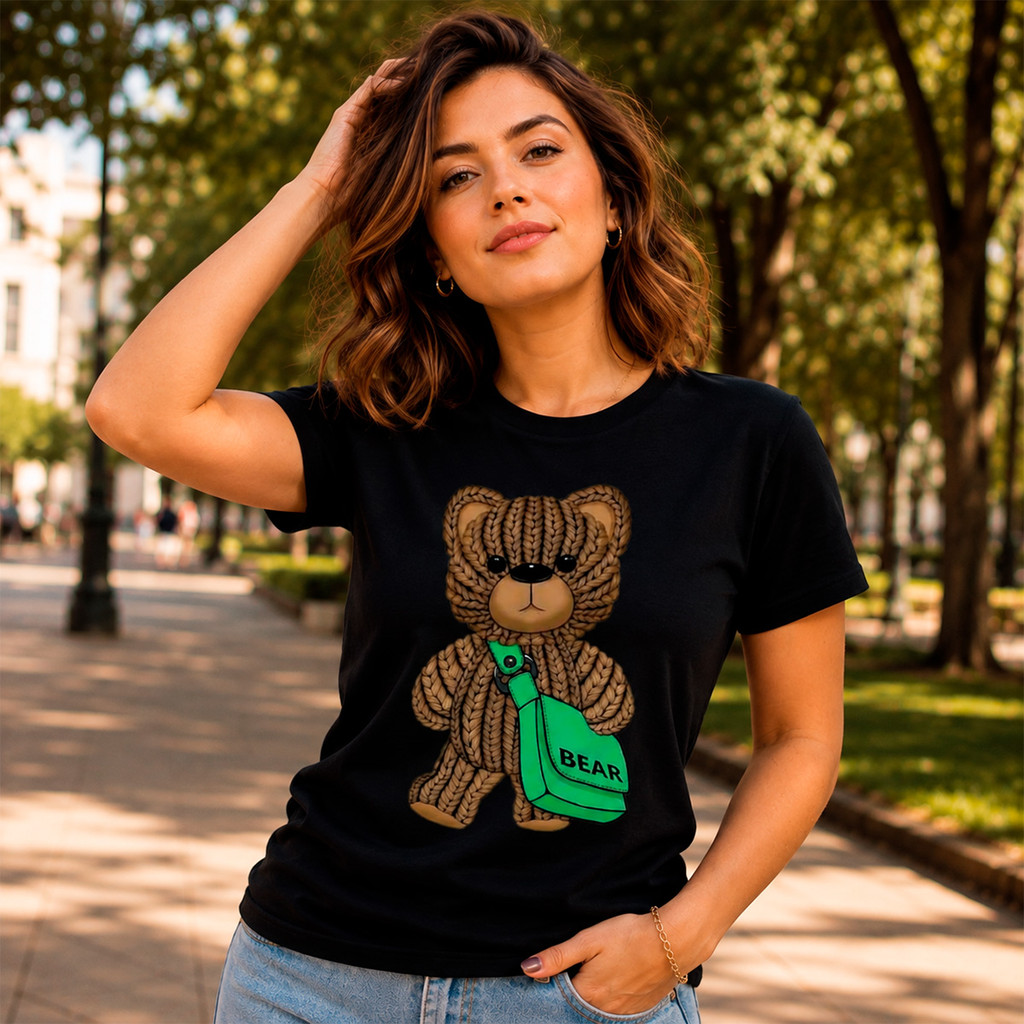 Camisa Estilosa Estampada Camiseta Delicada Algodão Básica Urso Feminina Oferta Lançamento Plus Size