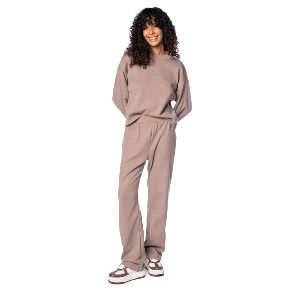 Conjunto Feminino Rovitex Blusão Com Calça Marrom Claro