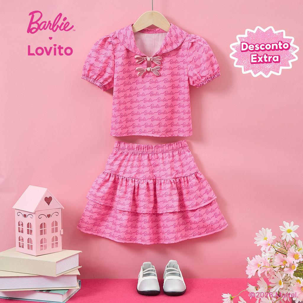 Barbie™ X Lovito Kids Conjuntos Saia Fofa Estilo Chinês Novo Rosa Primavera/verã