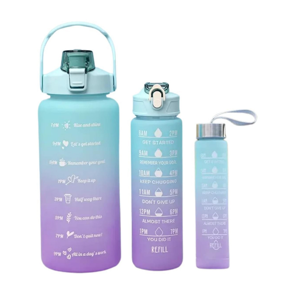 Kit 3 Garrafas Motivacionais 2L 900ml 300ml Academia Crossfit Caminhada