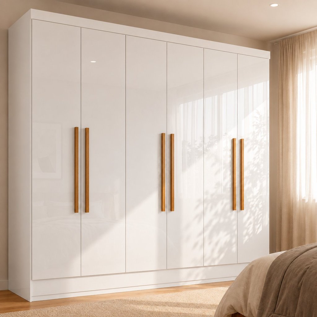 Guarda Roupa Casal 6 Portas 2 Gavetas Lyon Yescasa Branco/Neve Branco