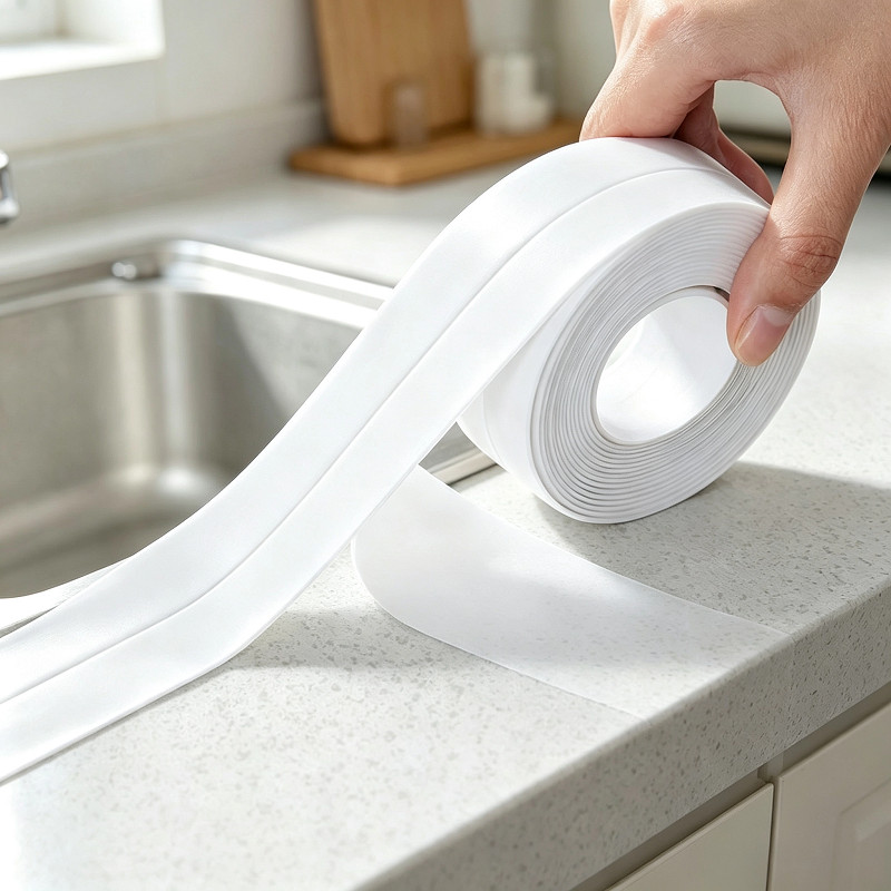 Fita Selante PVC Impermeável Autocolante 3,8cmx3,2m Anti Mofo Vedação Cantos Cozinha e Banheiro
