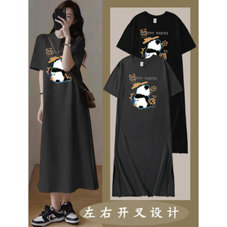 Pijamas de manga curta feminino algodão puro vestido de comprimento médio 2026 novo estilo Casual dos desenhos animados 