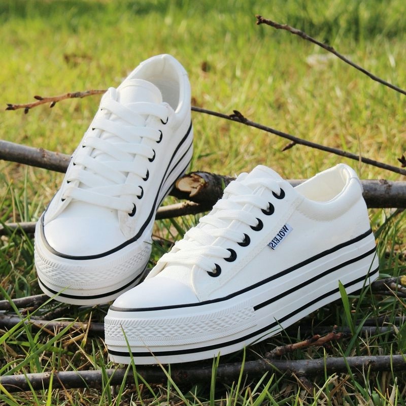 Plataforma de sola grossa clássico Velcro sapatos de lona cor sólida sapatos casuais tênis estudante sapatos Harajuku au