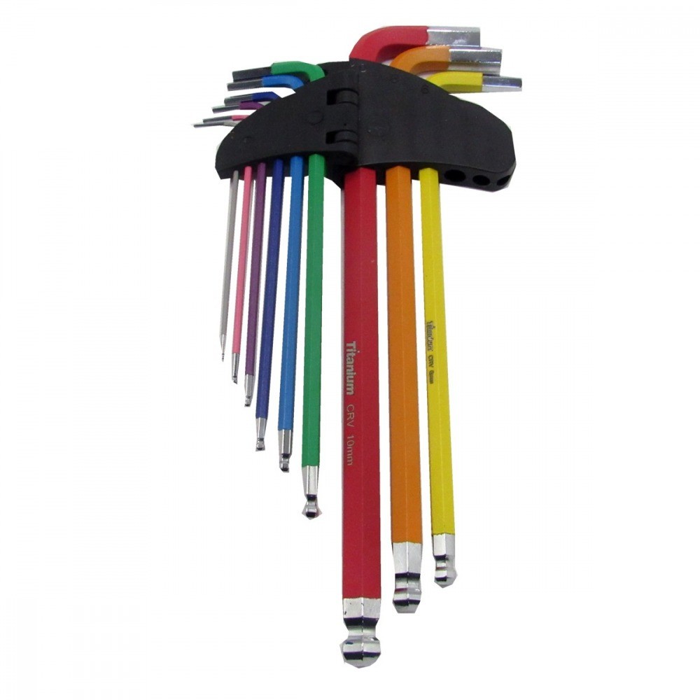 Jogo de chave allen abaulada longa 1,5 a 10 mm 9 peças Colors - 08045 Titanium