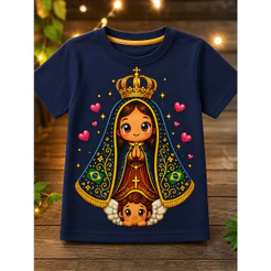 Camiseta Infantil Religiosa Fé Santa Blusa Camisa Menina Menino Católica NossaSenhora Cristã Algodão