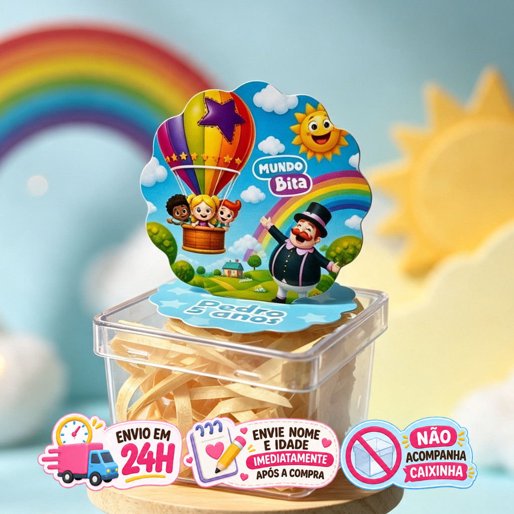 Aplique em Pé 3D Mundo Bita Personalizado Lembrancinha Festa Infantil Kit 10 a 50 unidades