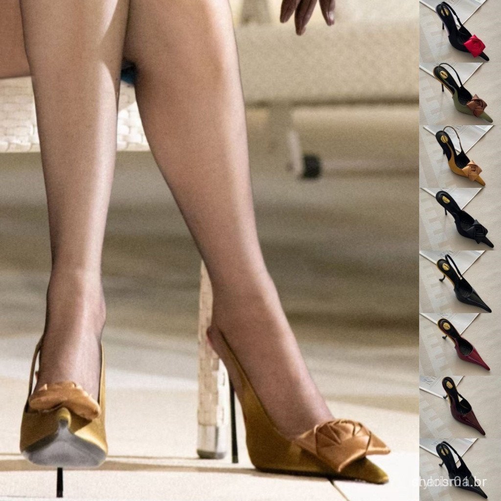 Sandálias Femininas de 9CM Estilo Flor, Sapatos de Festa de Salto Alto para Casamento, Modelo Slingback 7LKF OV5Y