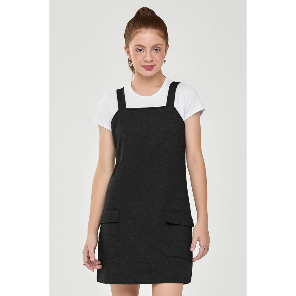 Vestido Curto Juvenil Menina Bolsos Beats Preto