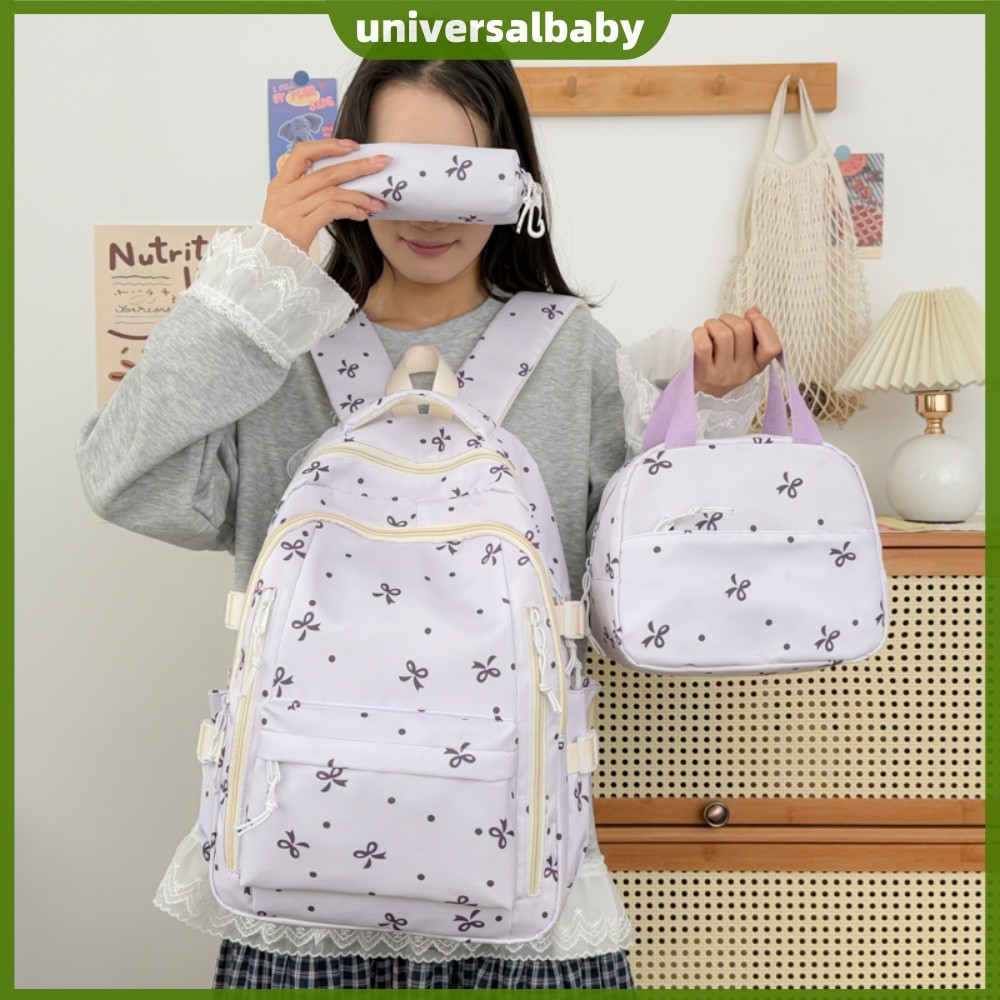 Mochila Feminina De Nylon Fofa Com Laço Kawaii Conjunto De 3 Peças De Grande Capacidade [universalbaby.br]