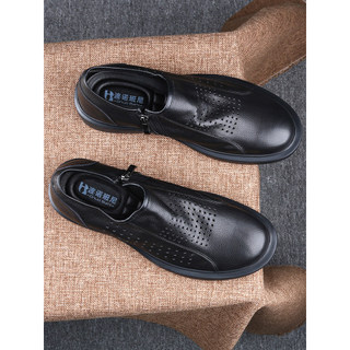 Sapatos de couro casuais masculinos verão respirável estilo fino sandálias ocas de couro de camada única sapatos de cour