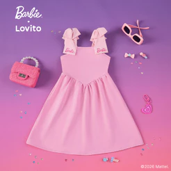 Barbie™ X Lovito Kids Vestido Elegante Rosa Menina Flare Até Joelho Bordado Laço E Linhas Estruturais LBL5AD028