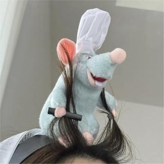 Tiara Ratatouille, Boneco de Pelúcia Engraçado de Desenho Animado, Acessório de Cabelo com Clipe de Rato, Elástico de Ca