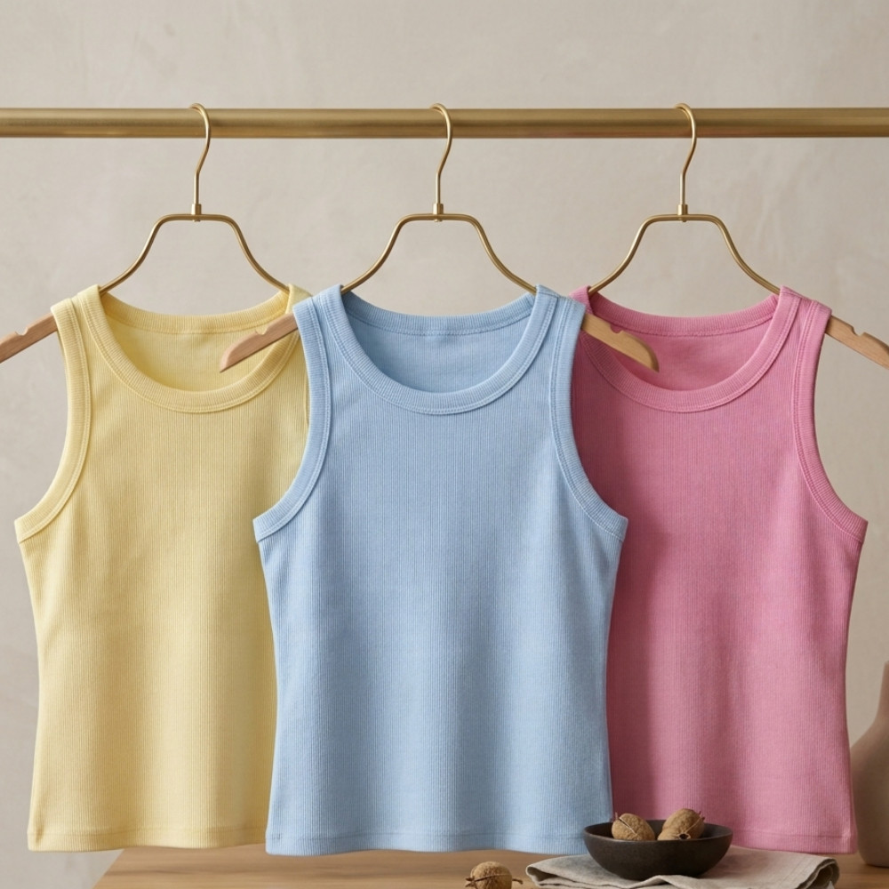 Kit 3 Blusinhas Regata Feminina Ribana Canelada Confortável Elegante Verão Primavera M ao G1