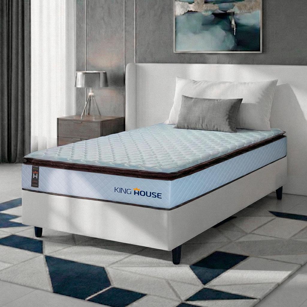 Conjunto Cama Box Espuma San Diego Branco Solteiro 88x188x67