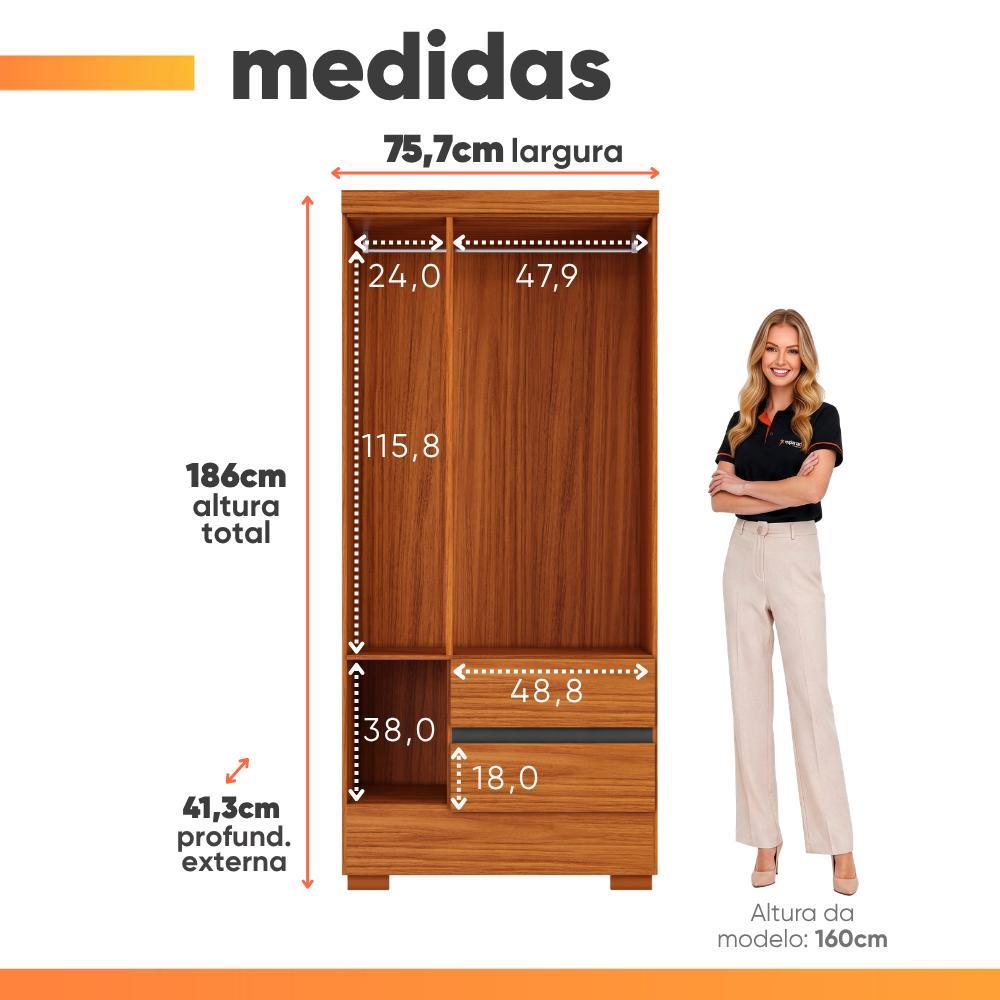 Guarda Roupas Solteiro 3 Portas 2 Gavetas Zoe — imagem 2 de 2