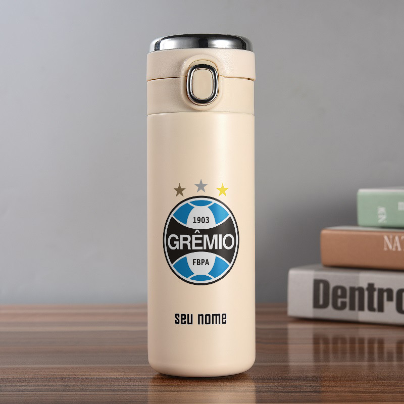 garrafa térmica de água personalizada aço inoxidável 500ml com Display Digital e Tampa com Trava Time Grêmio
