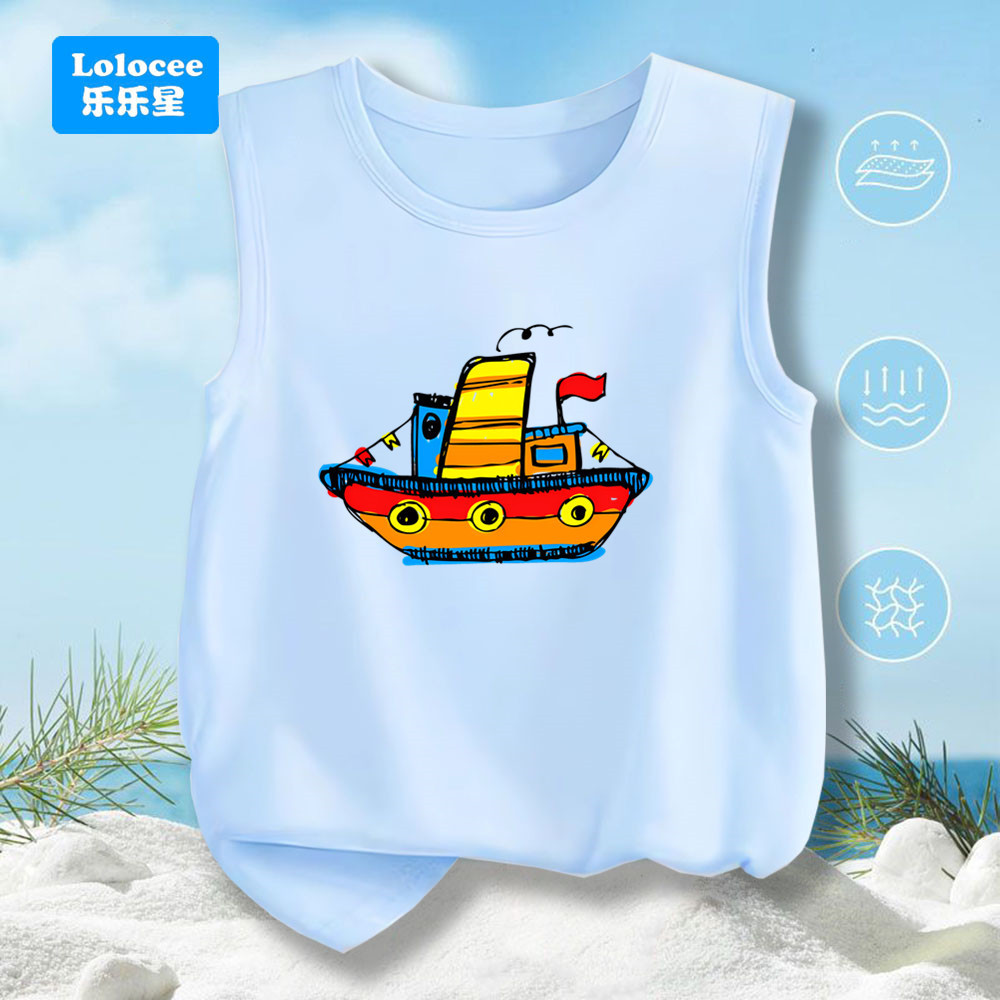 Meninos Algodão Singlet Bonito Dos Desenhos Animados Navio Impressão Crianças Casual Sem Mangas Camiseta Topo LC2