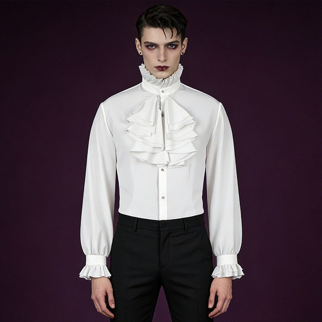 Medieval renascentista nobre camisa de manga comprida gola folha de lótus vampiro topo cosplay palácio masculino feminin
