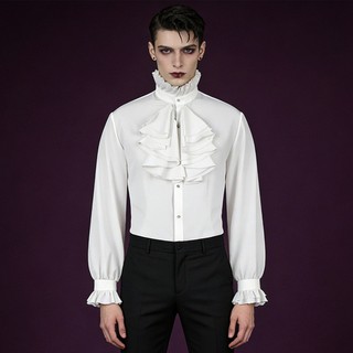 Medieval renascentista nobre camisa de manga comprida gola folha de lótus vampiro topo cosplay palácio masculino feminin