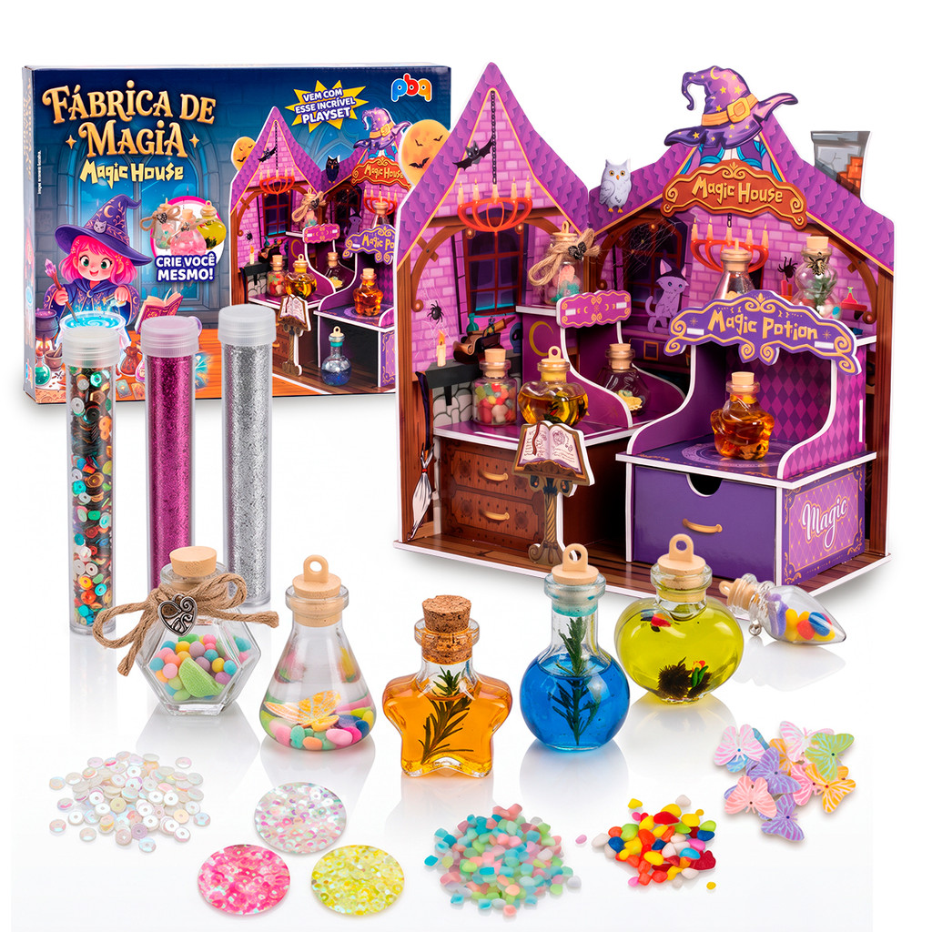 Kit Poção Mágica Completo Com Playset Casa Mágica Bruxa Crie Sua Poção Infantil Menina Presente