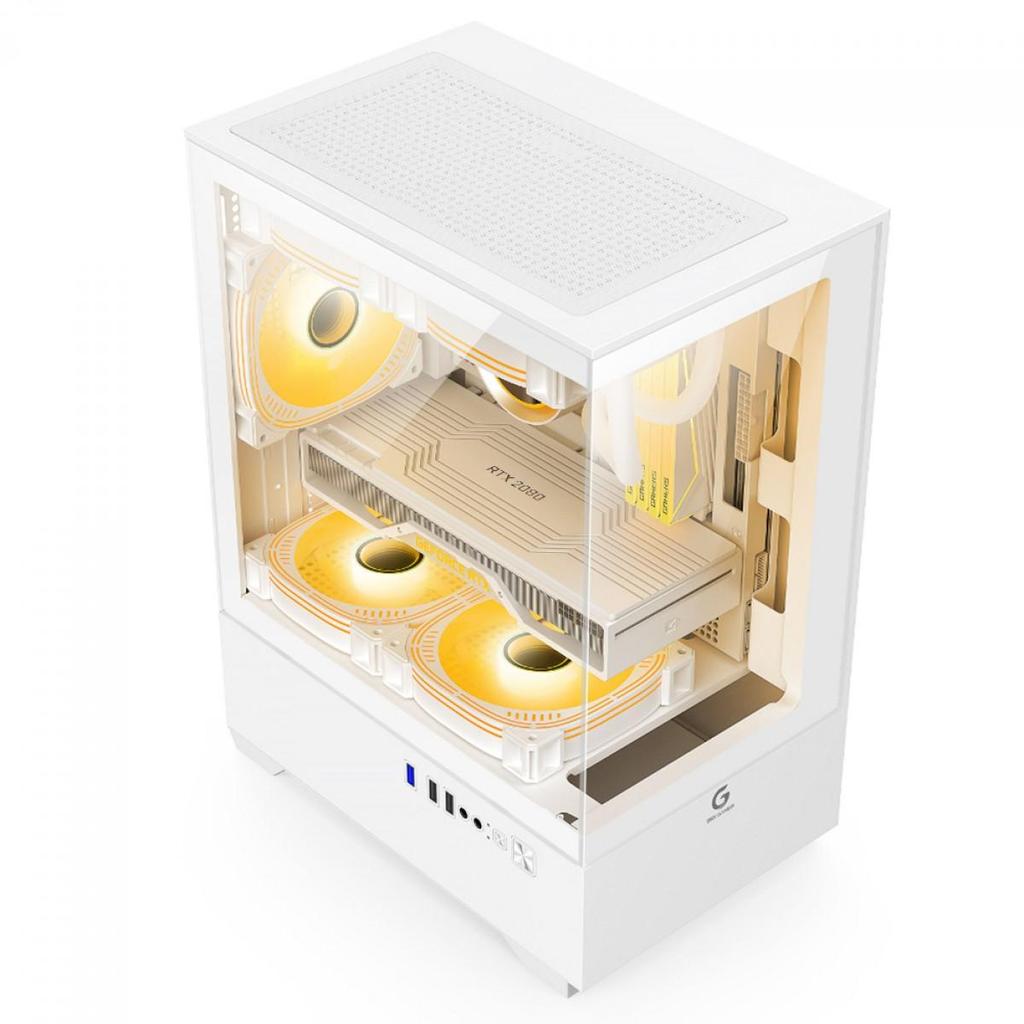 Gabinete Gamer BRX R31W, Mid Tower, Vidro, mATX, Com 3 Fans, Branco — imagem 2 de 2