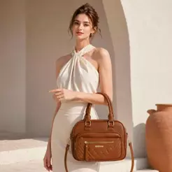 Multineos Bolsa De Couro De Ombro De Mão Grande Feminino Trabalho Dia Dia PU Vintage