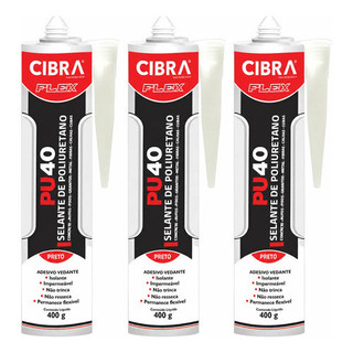 Kit 3 Unidades Cibra Flex PU 40 Preto Selante De Poliuretano Preto Vedação Adesiva Construção Juntas Impermeabilização