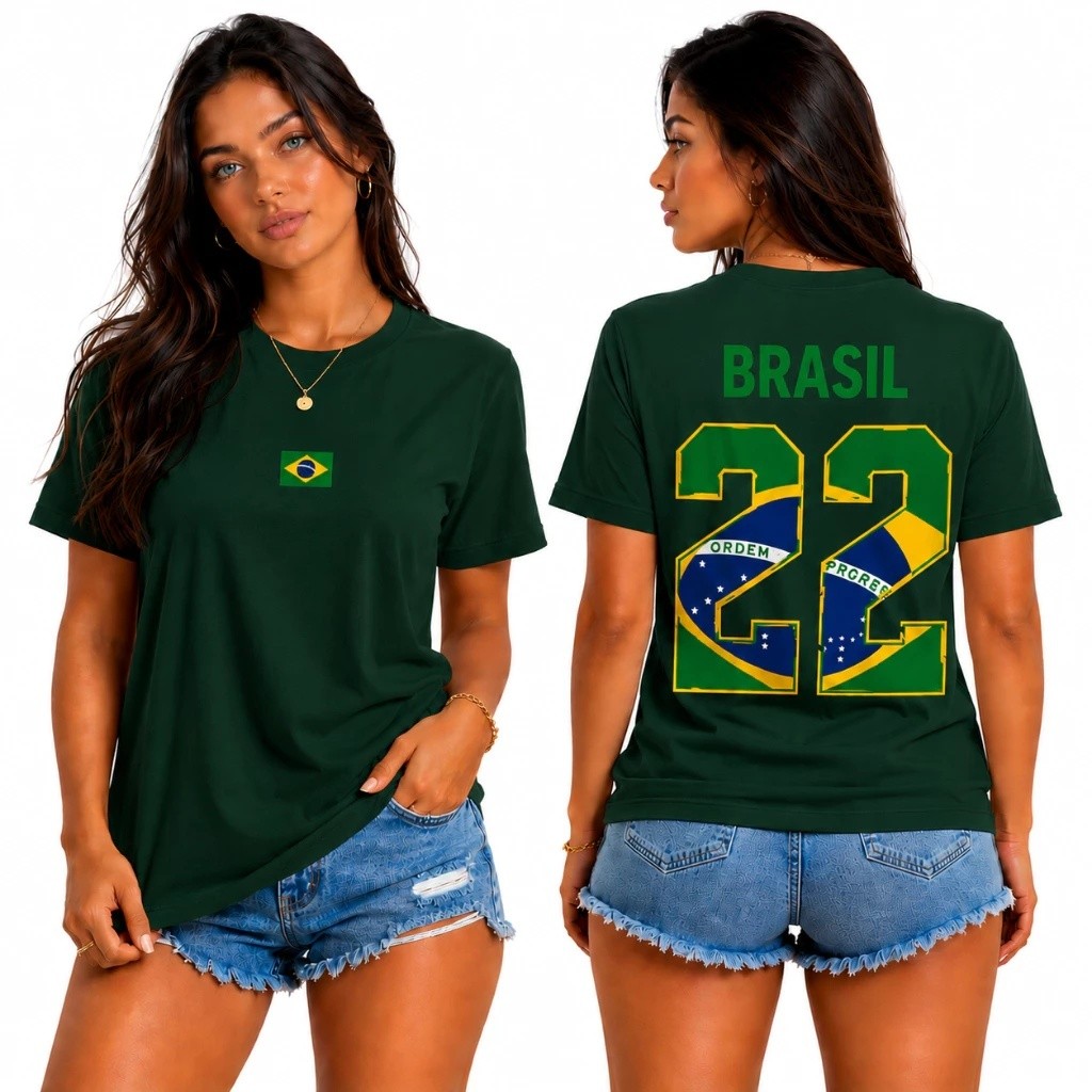 Camiseta Unissex Com Bandeira Brasileira Estampa 22 Brasil Casual 100% Algodão Premium Confortável
