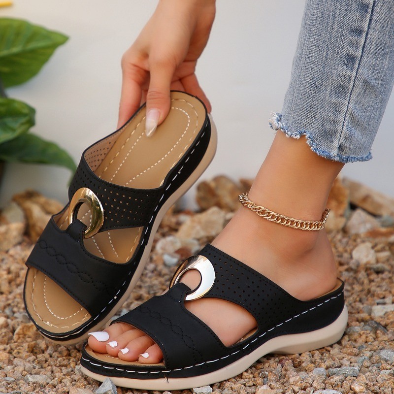 Sapatos Femininos Ocos Chinelos De Cunha Verão Confortável Respirável Plataforma Sandálias Mulher Antiderrapante Flip Fl