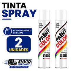 Kit 2 Tinta Spray Branco Brilhante Uso Geral 400ml Paintcolor Secagem Rápida
