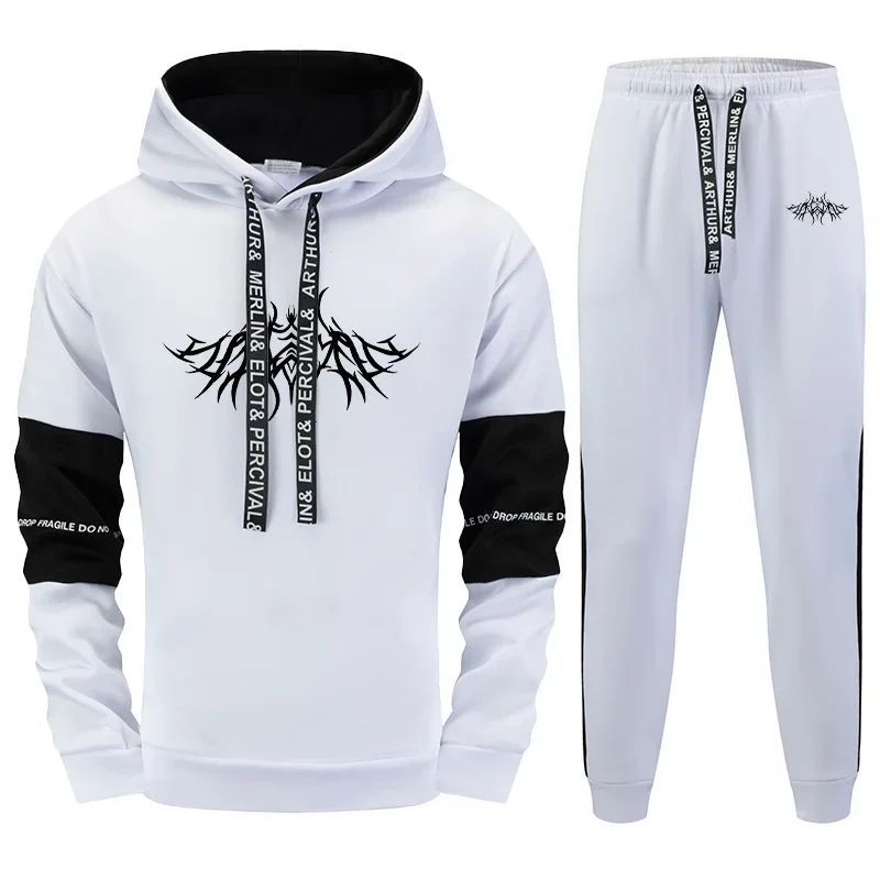 2026 Nova Tendência Moletom Com Capuz Masculino 2 Pçs Conjunto Outono Inverno Diário Casual Moda Esportiva Roupa Y2K Hip