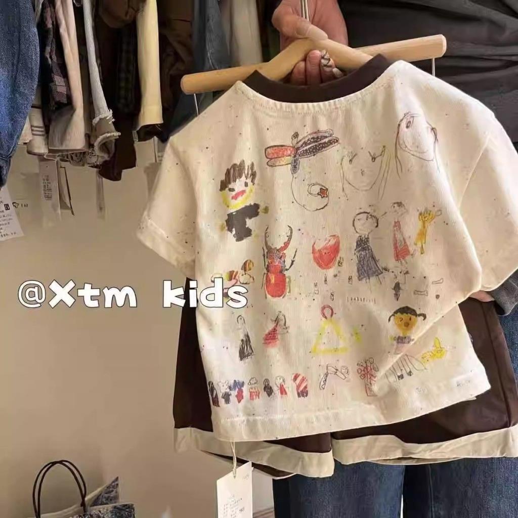 Meninos meninas cor Dot camisa crianças estilo coreano costura de manga curta impressão dos desenhos animados All-Match 