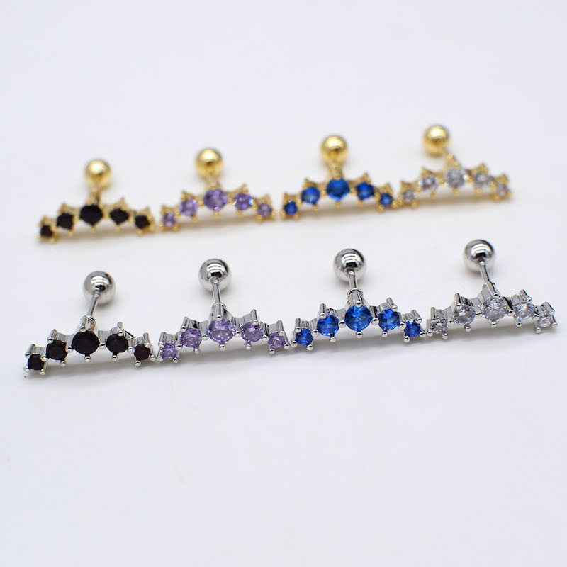 Japonês coreano simples uma linha diamante-line diamante diamante brincos feminino titânio aço Micro diamante azul diama