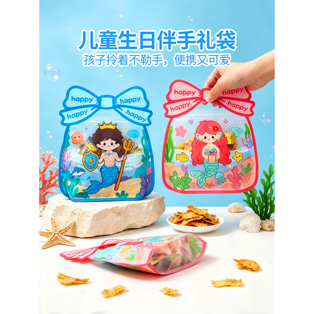Estilo dos desenhos animados jardim de infância dia das crianças saco de lembrança de aniversário transparente auto-sust