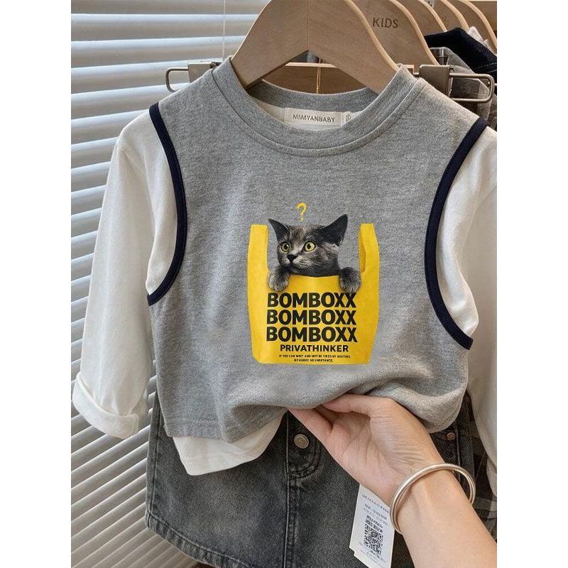 100 algodão puro primavera outono novo estilo camiseta de manga comprida masculino feminino médio pequeno crianças falso