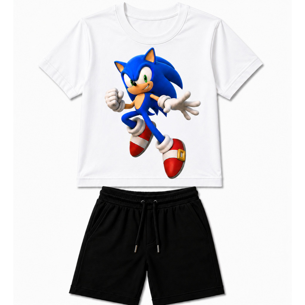 Conjunto Infantil Masculino Menino Camiseta Algodão + Bermuda Moletinho Estampado Confortavel Casual