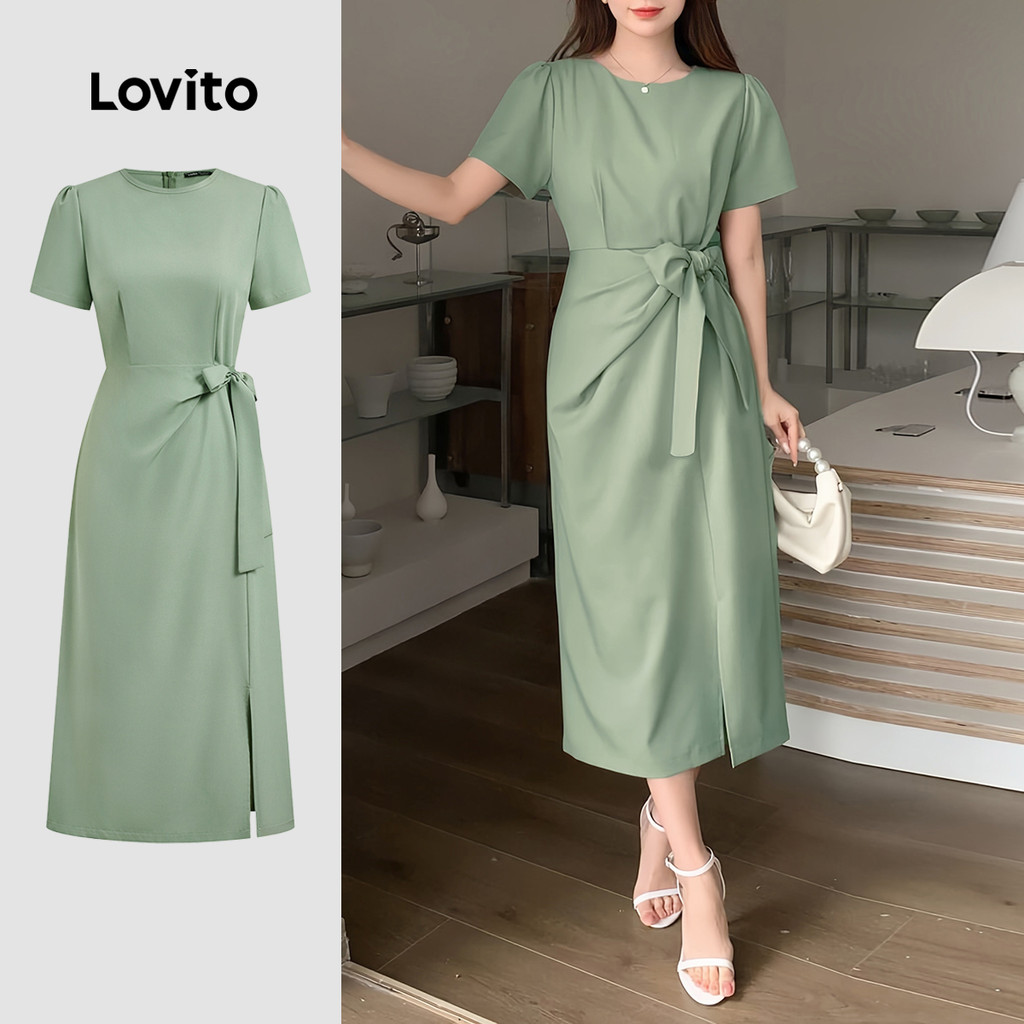 Lovito Elegante Vestido feminino simples com laço Bordado L128ED187