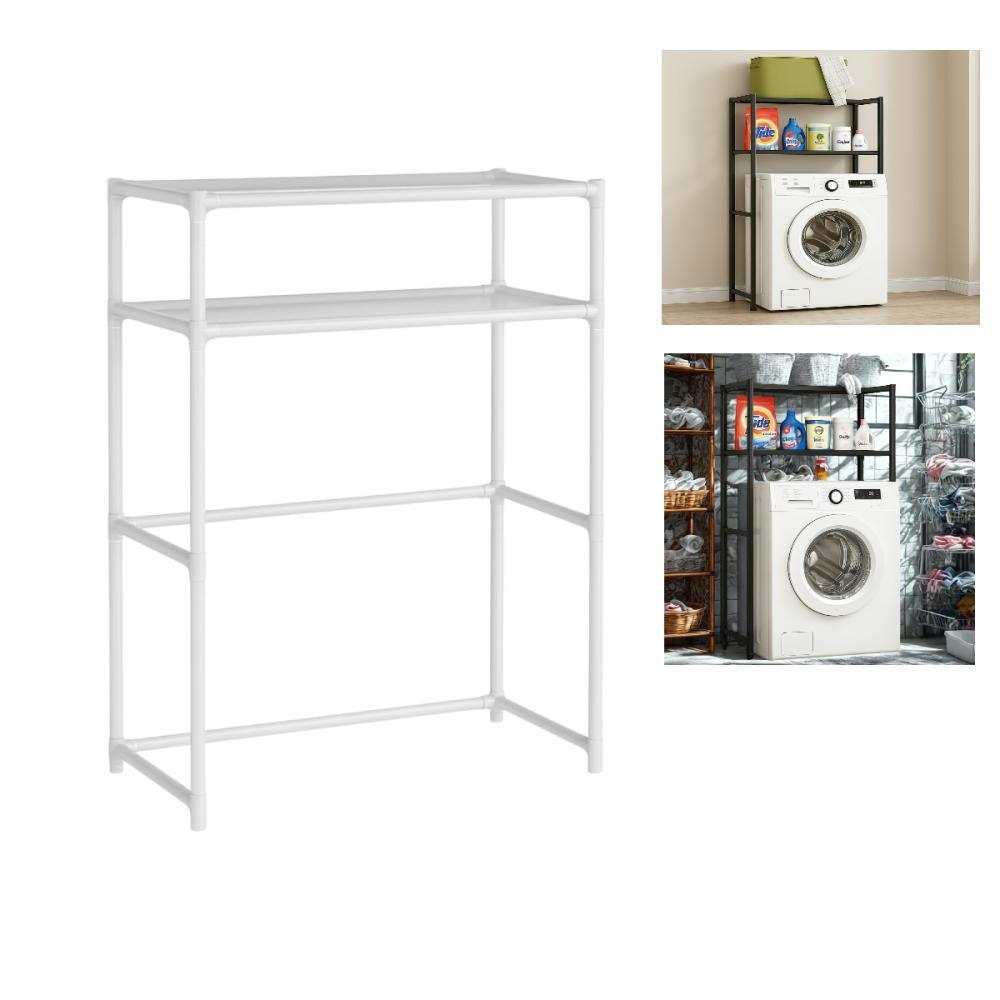 Estante Organizadora Multiuso 2 Prateleiras Branca para Lavanderia, Suporte Sobre Máquina de Lavar em Plástico e Metal,