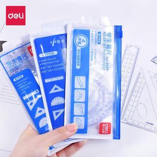 Deli papelaria estudante régua conjunto transparente acrílico régua desenho conjunto de quatro peças triângulo régua tra