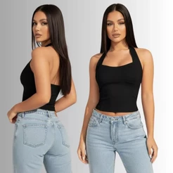 Blusa Feminina Top Halter Frente Única Costas Nua Halter Cropped Verão Tendência