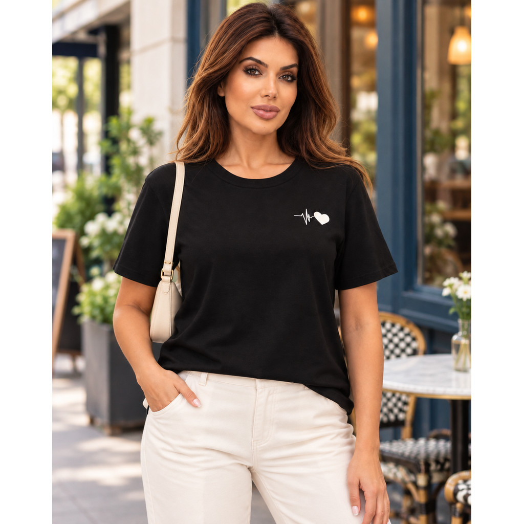 BABY LOOK BÁSICA PRETA CAMISETA FEMININA ESTILOSA 100%ALGOÃO BORDADA
