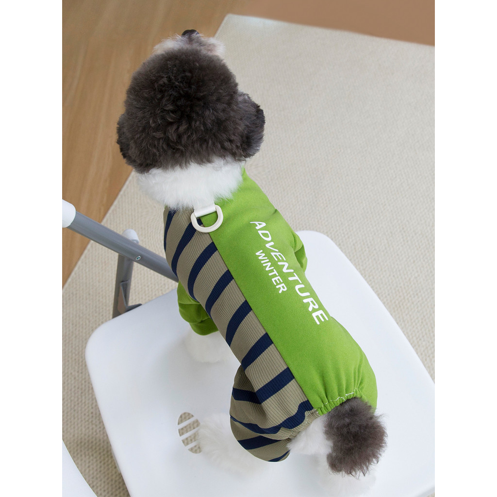 Imagem Pet quatro patas Loungewear outono inverno listras costura confortável vem com fivela de tração pequeno cão Bichon roupa