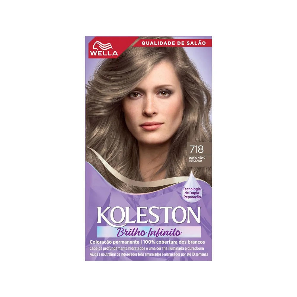 Tintura Permanente KOLESTON Brilho Intenso Louro Médio Perolado 718