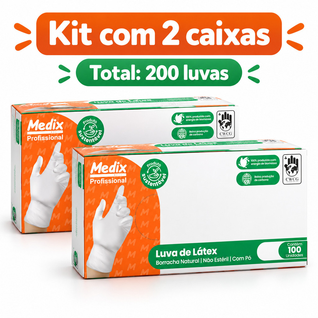 KIT 200 LUVAS LÁTEX COM PÓ TAM P - MEDIX