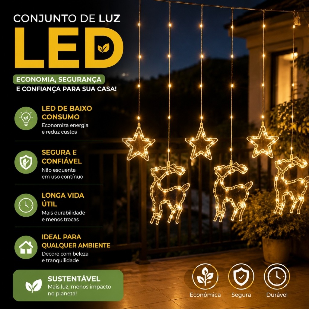 Cascata de Natal Estrelas Bivolt Leds com 8 Funções em cores Branco Quente e Pisca Pisca — imagem 2 de 2
